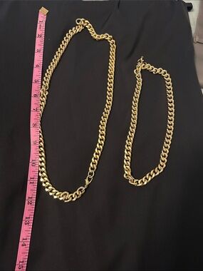 For fun : Gold metal color Chain Necklace and Bracelet not real gold .